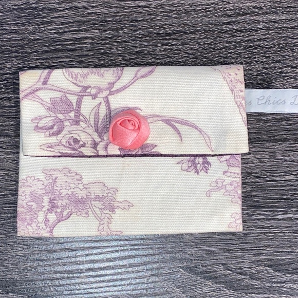 Les Chics de Claire Paris Small Canvas Make Up Cosmetic Bag Wallet Floral - Picture 1 of 10